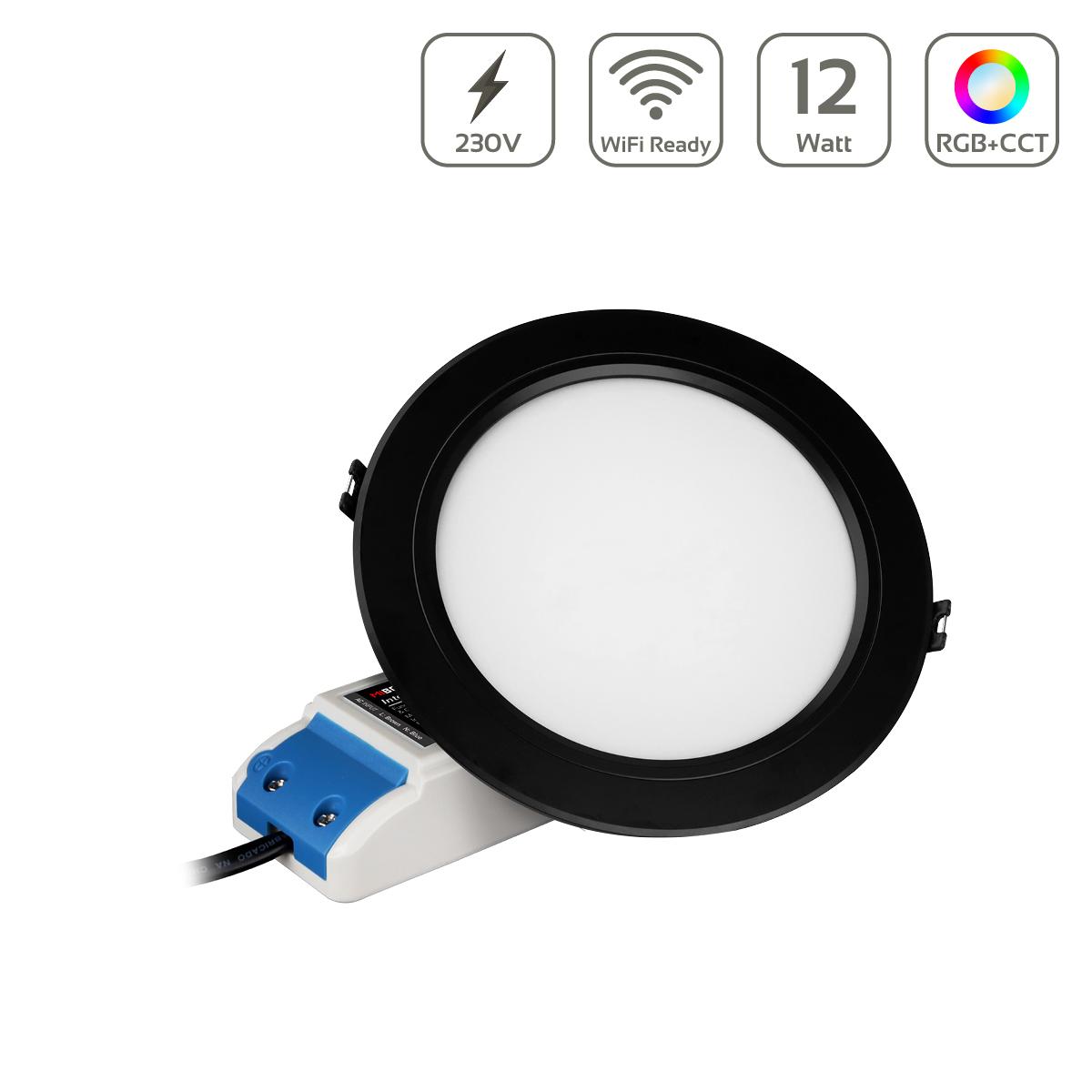 MiBoxer RGB+CCT LED Einbaustrahler rund schwarz 12W Ø180mm 2.4GHz WiFi ready FUT066B