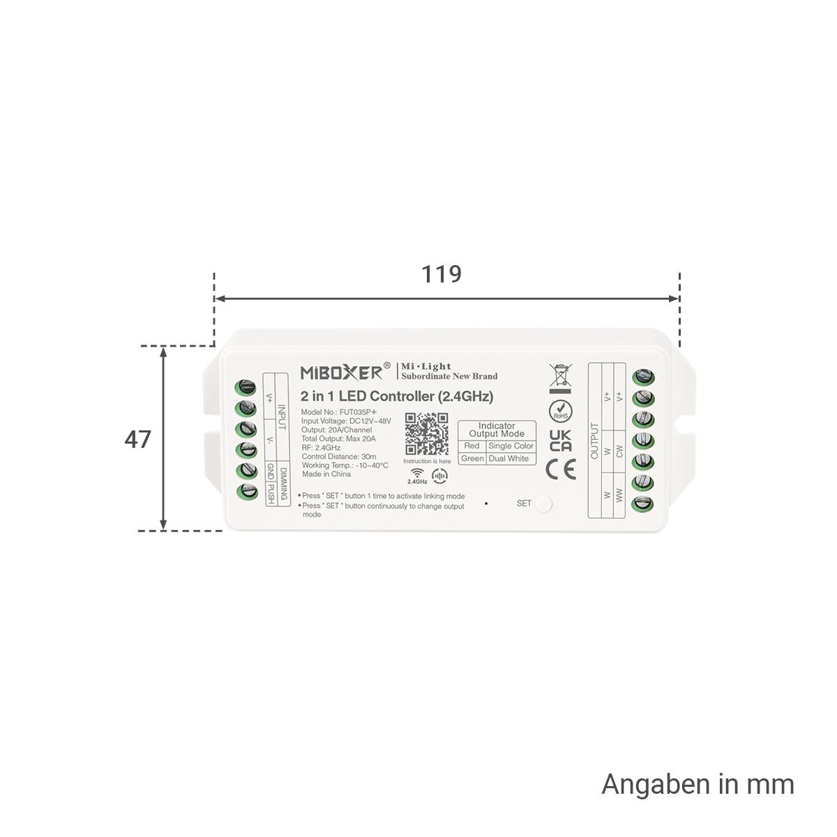 MiBoxer LED Controller 2 in 1 Einfarbig / Dual White 12/24V 20A Steuerung FUT035P+