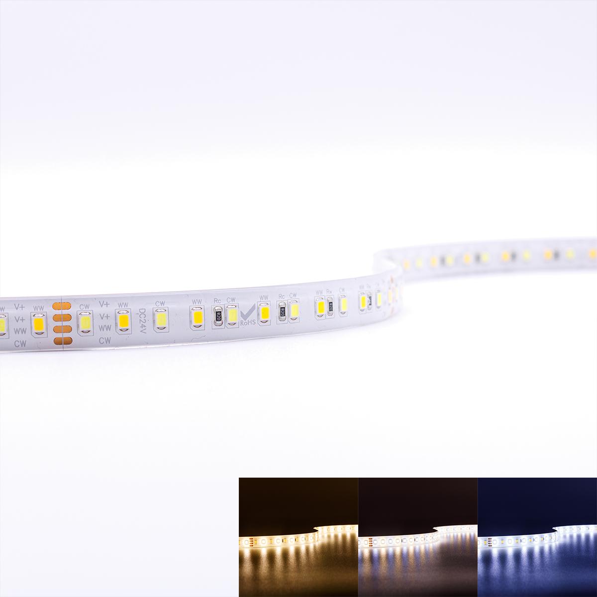 Strip CCT Dual Weiß 24V LED Streifen 5M 18W/m 120LED/m 12mm IP65 Lichtfarbe einstellbar 2700-6000K