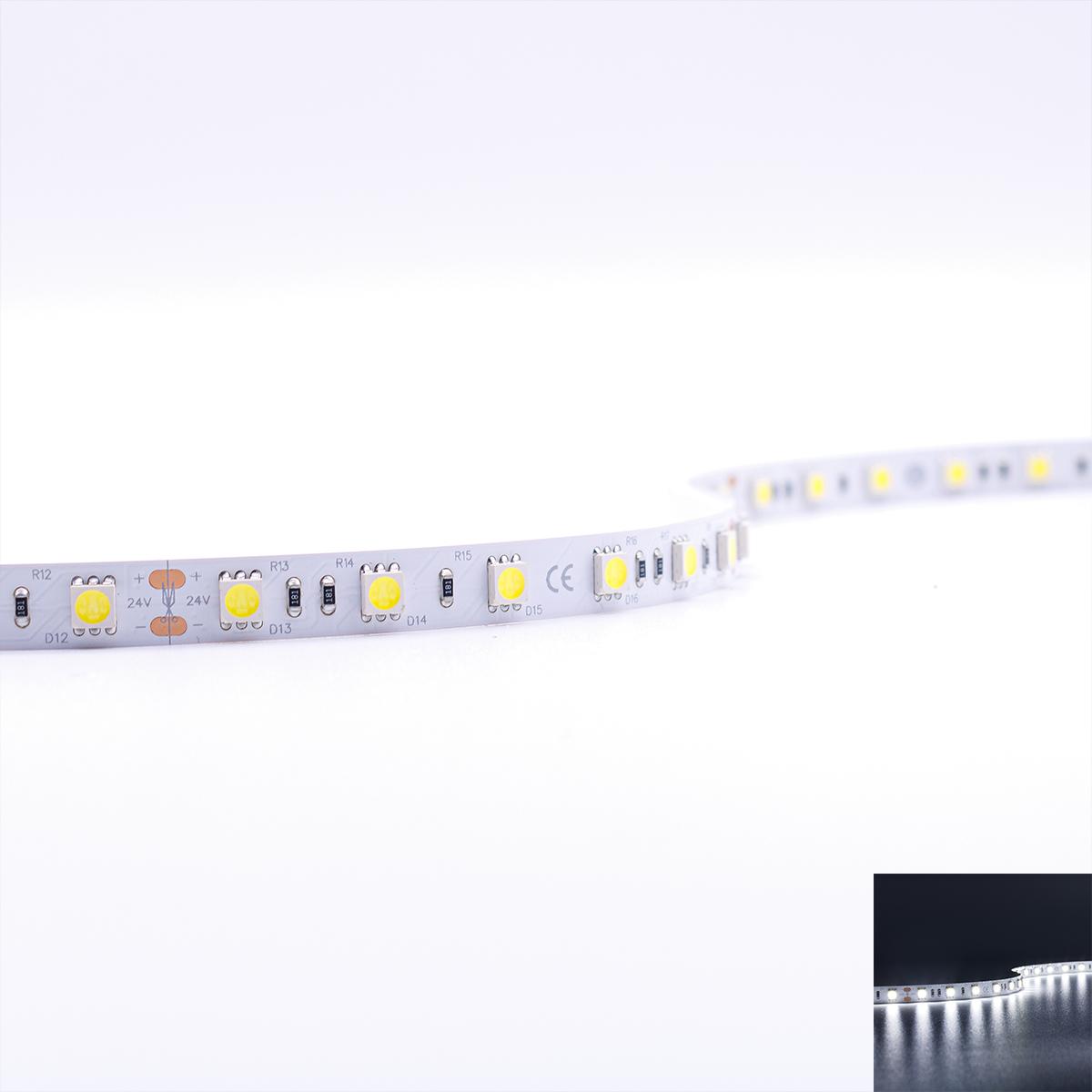 Strip 24V LED Streifen 5M 14,4W/m 60LED/m 10mm - Lichtfarbe: Kaltweiß 6000K - Schutzart: IP20