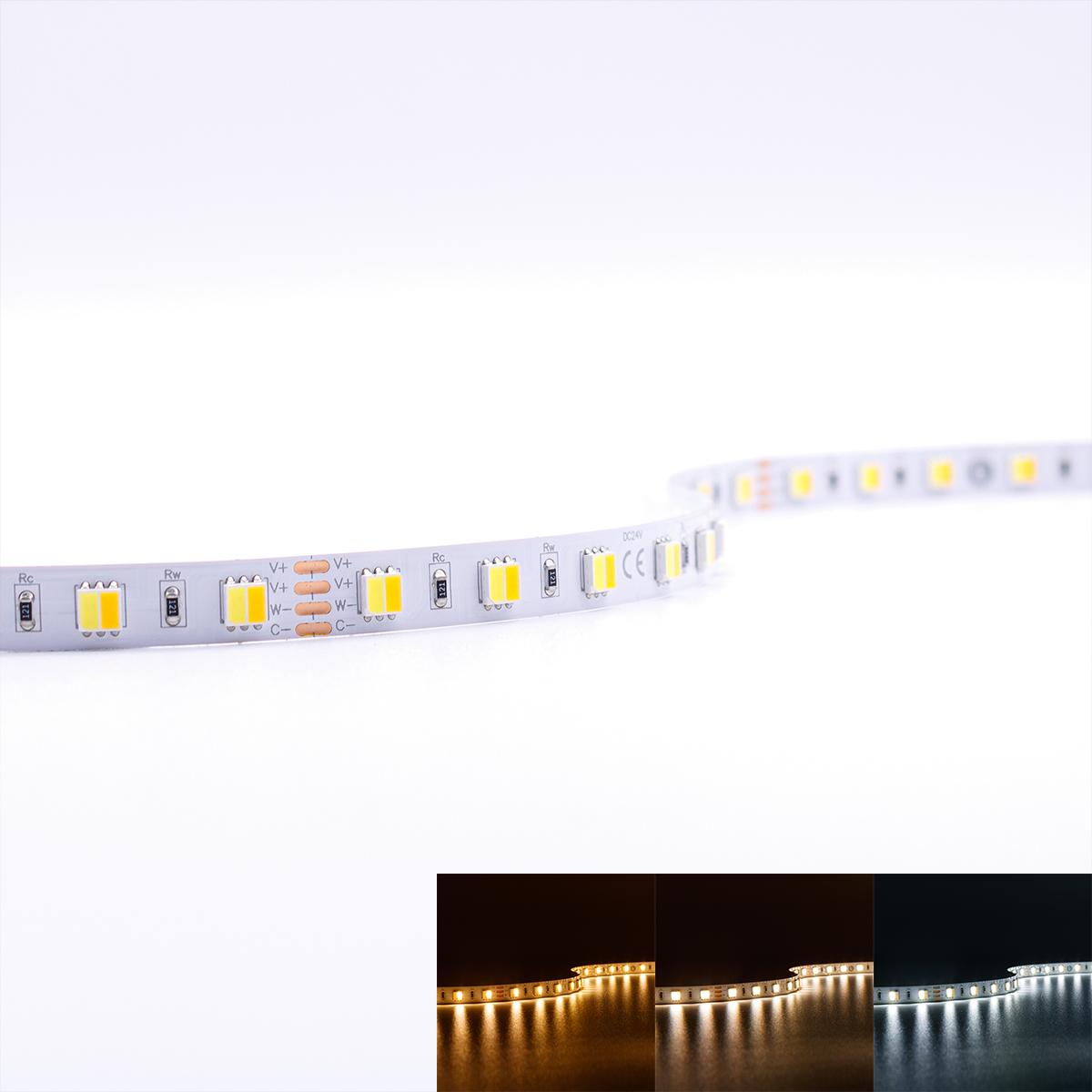 Strip CCT Dual Weiß 24V LED Streifen 5M 14,4W/m 60LED/m 10mm IP20 Lichtfarbe einstellbar 2700-6500K