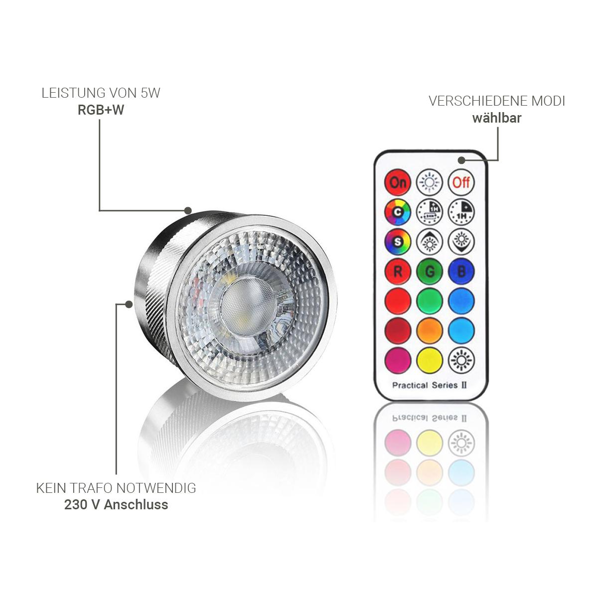 Flacher Aufbaustrahler weiß eckig schwenkbar Deckenleuchte - LED Leuchtmittel:  3W RGB+Warmweiß 230V dimmbar 60°