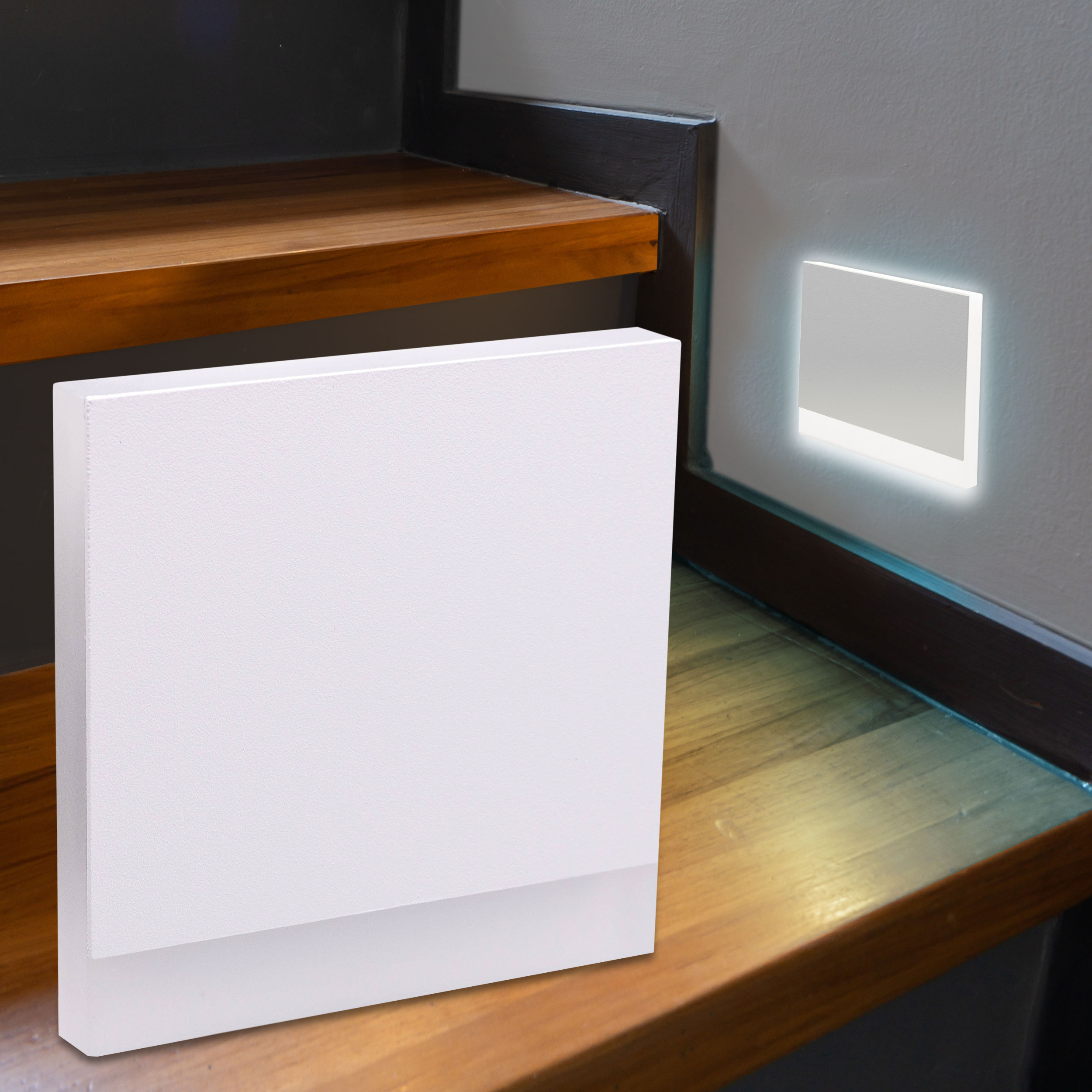 LED Treppenstufenleuchte 230V Wandleuchte eckig weiß - Unterteil Lichtfarbe:  RGB Warmweiß 3W