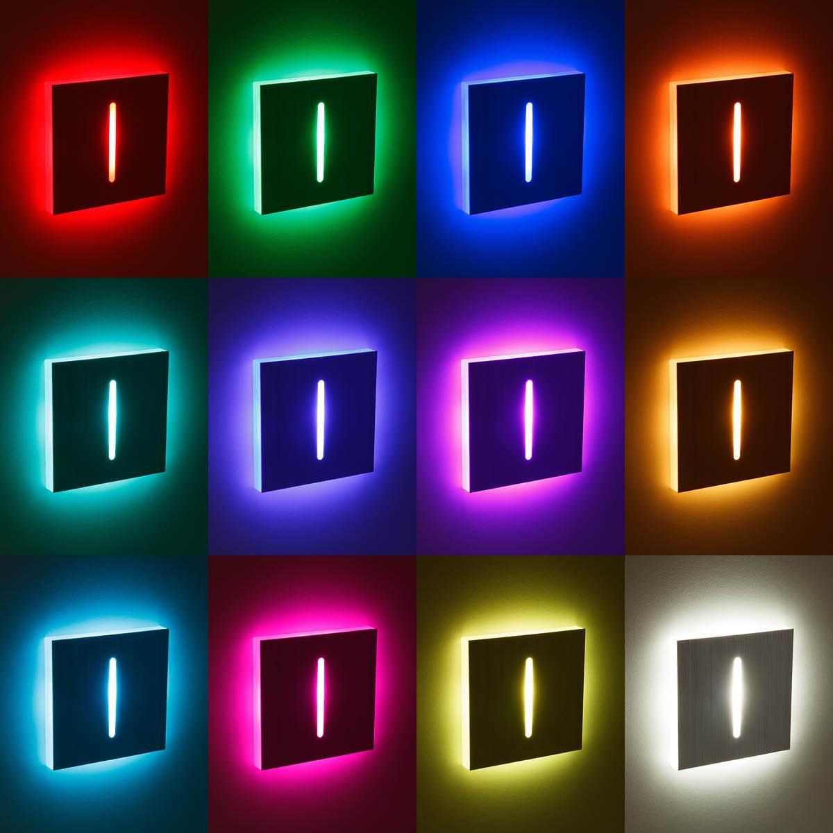 LED Treppenleuchte eckig Alu-gebürstet - Lichtfarbe: RGB Warmweiß 3W - Lichtaustritt: Fokus
