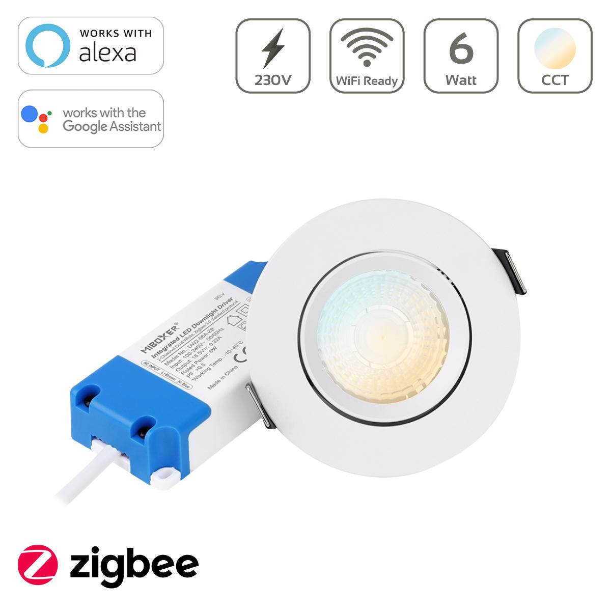 MiBoxer Zigbee 3.0 CCT LED Einbaustrahler rund weiss 6W Ø90mm DW2-06A-ZB