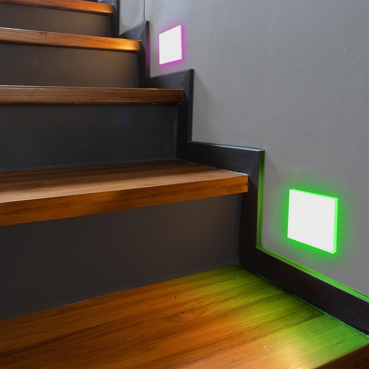 LED Treppenleuchte eckig weiß - Lichtfarbe: RGB Warmweiß 3W - Lichtaustritt: Linea