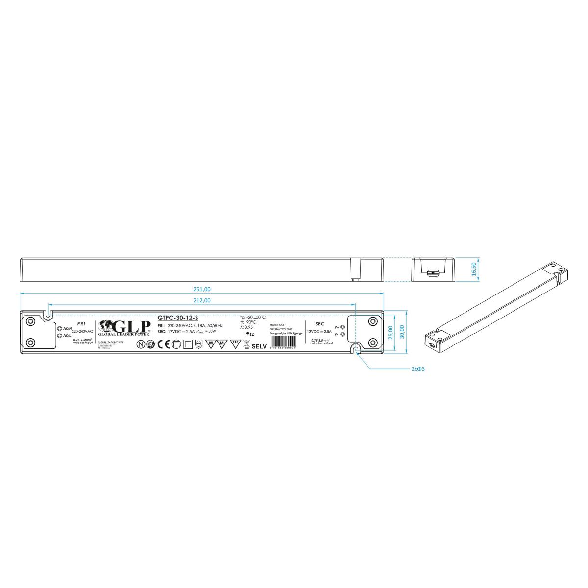 GLP GTPC-30-24-S LED Netzteil extrem flach für Möbeleinbau 30W 24V 1.25A IP20 Schaltnetzteil CV