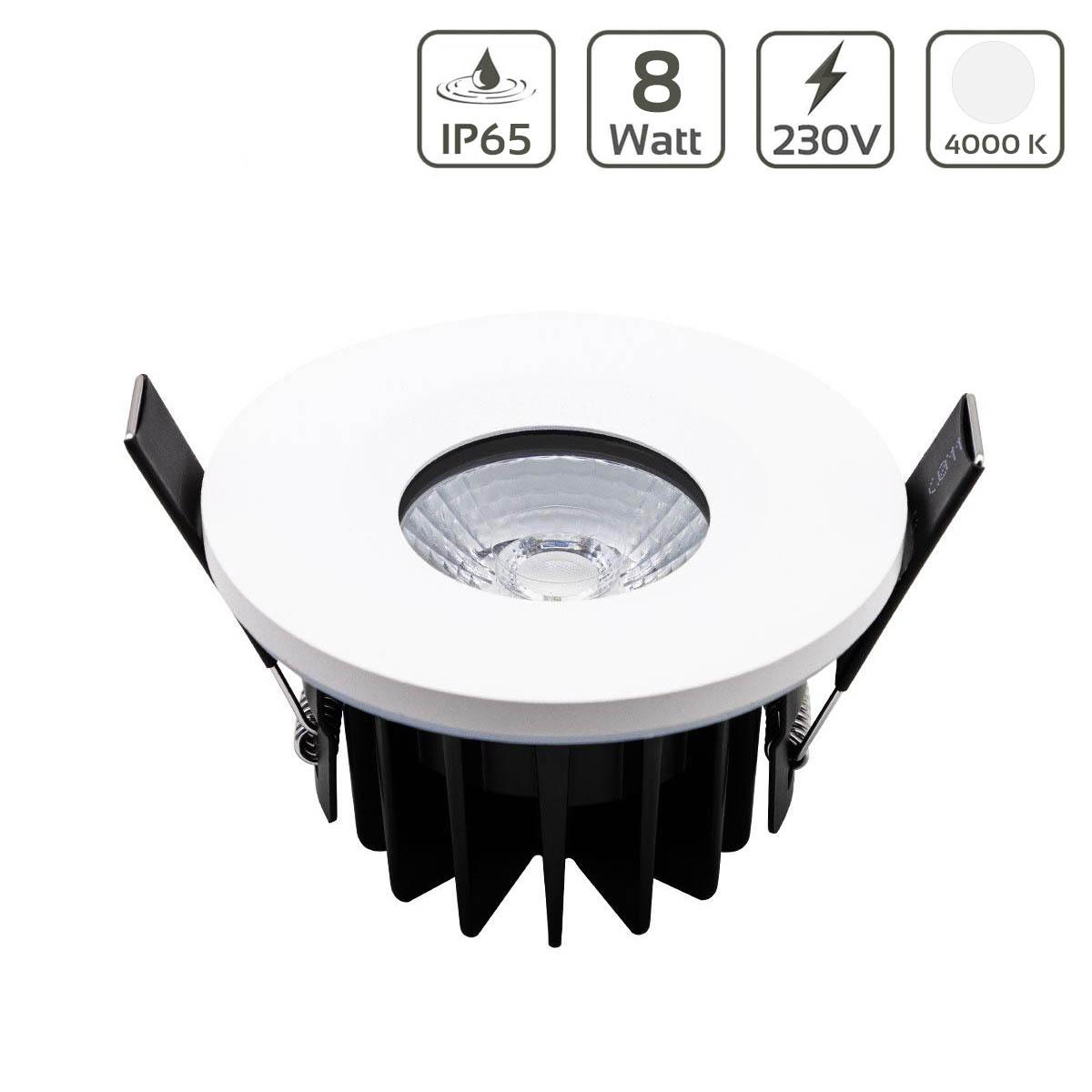 LED Einbaustrahler 8W IP65 36° - Lichtfarbe: Neutralweiß 4000K - Farbe: weiß