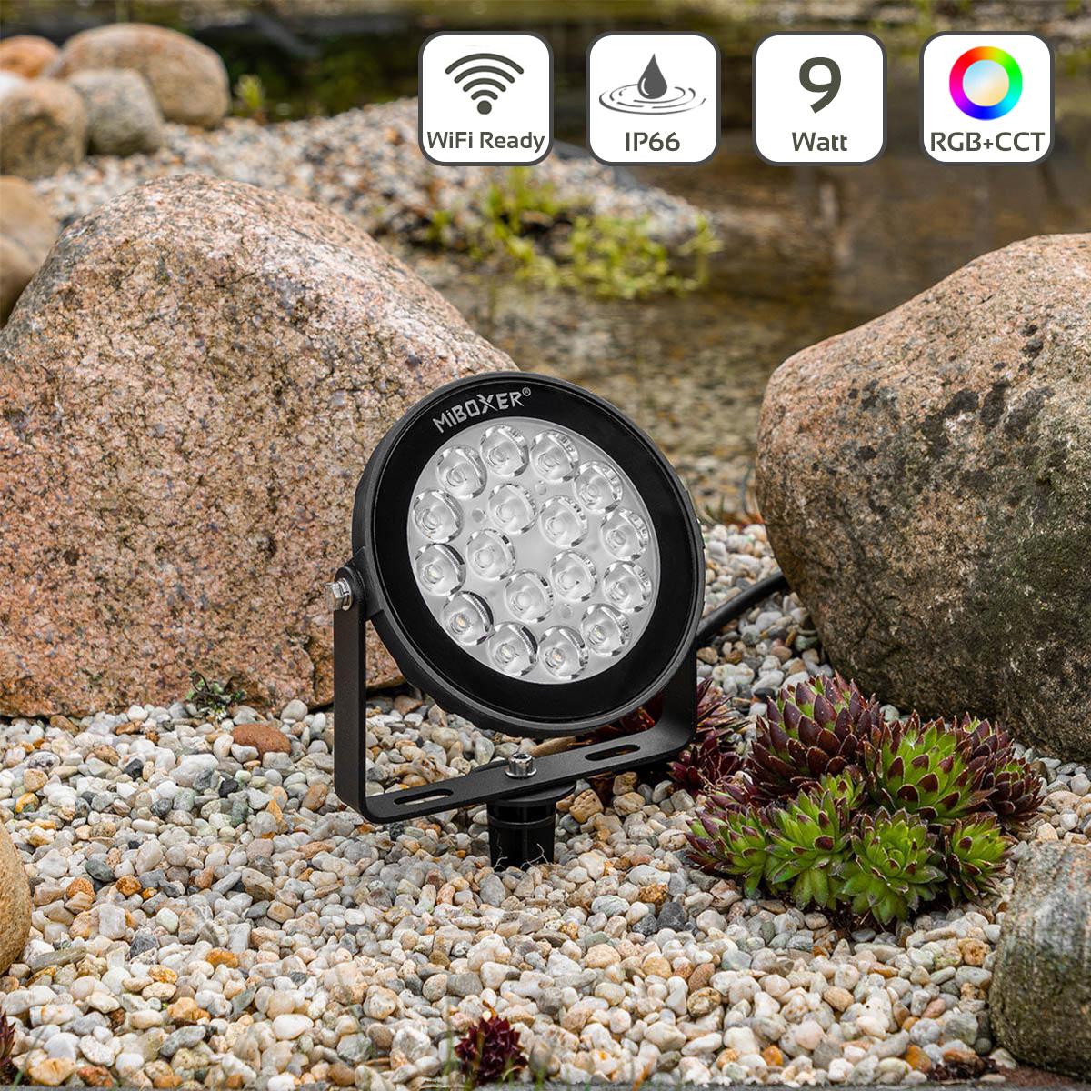 MiBoxer 9W RGB+CCT LED Gartenstrahler WiFi Gartenleuchte mit Erdspieß FUTC02