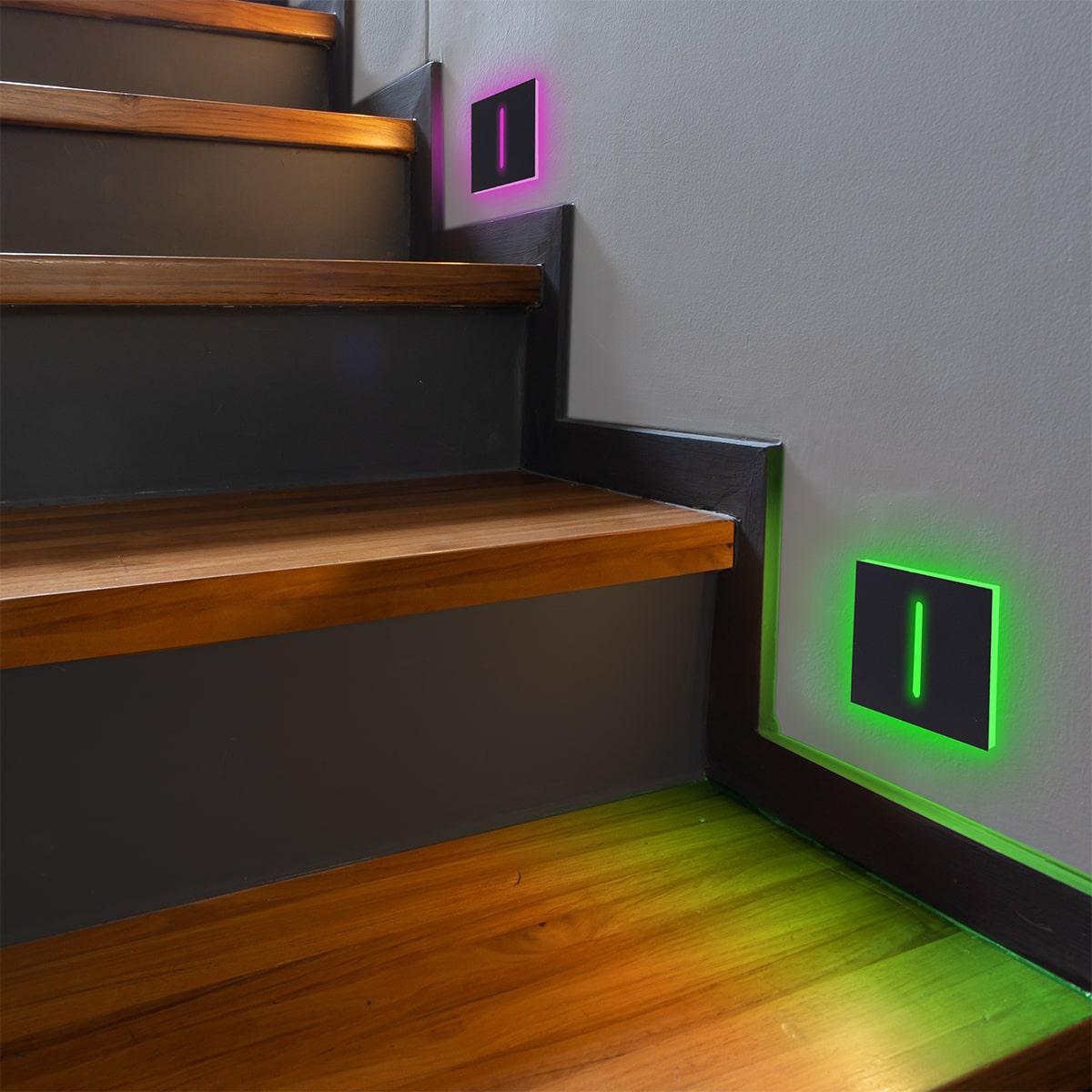 LED Treppenleuchte IP44 eckig schwarz - Lichtfarbe: RGB Warmweiß 3W - Lichtaustritt: Fokus
