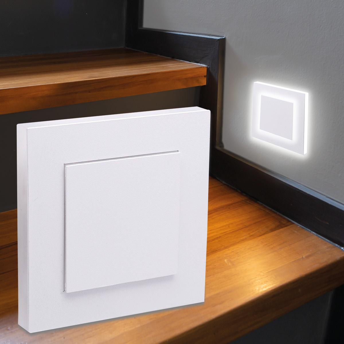 LED Treppenleuchte eckig weiß 230V - Lichtfarbe: Neutralweiß 1,5W - Lichtaustritt: Doppio