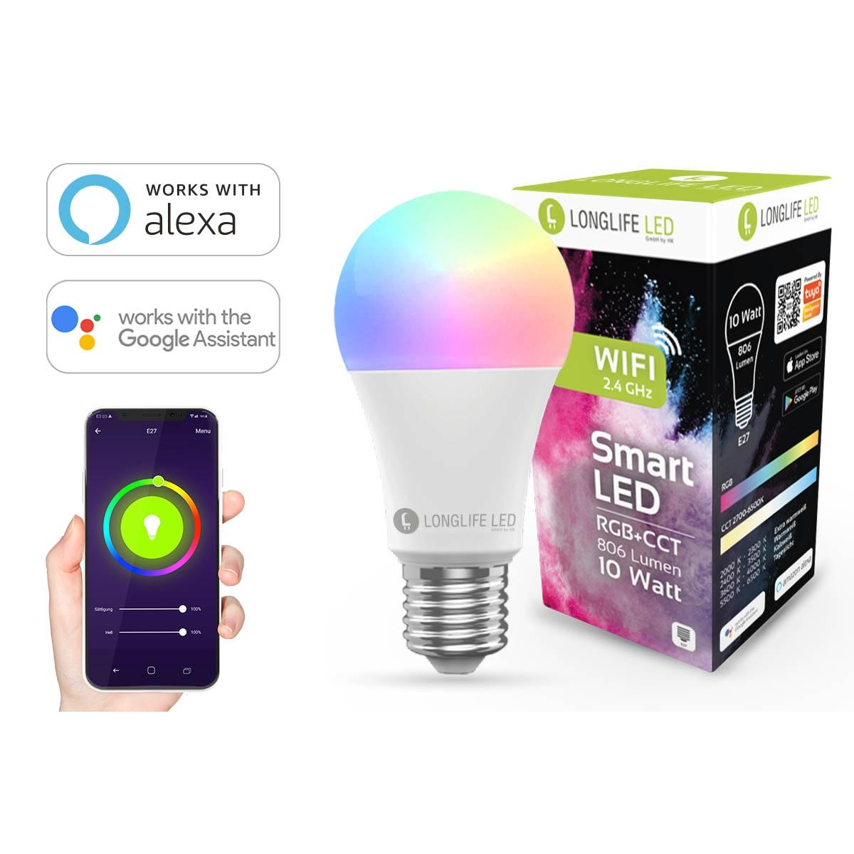E27 10W RGB+CCT Wi-Fi Smart LED-Lampe 806 Lumen 