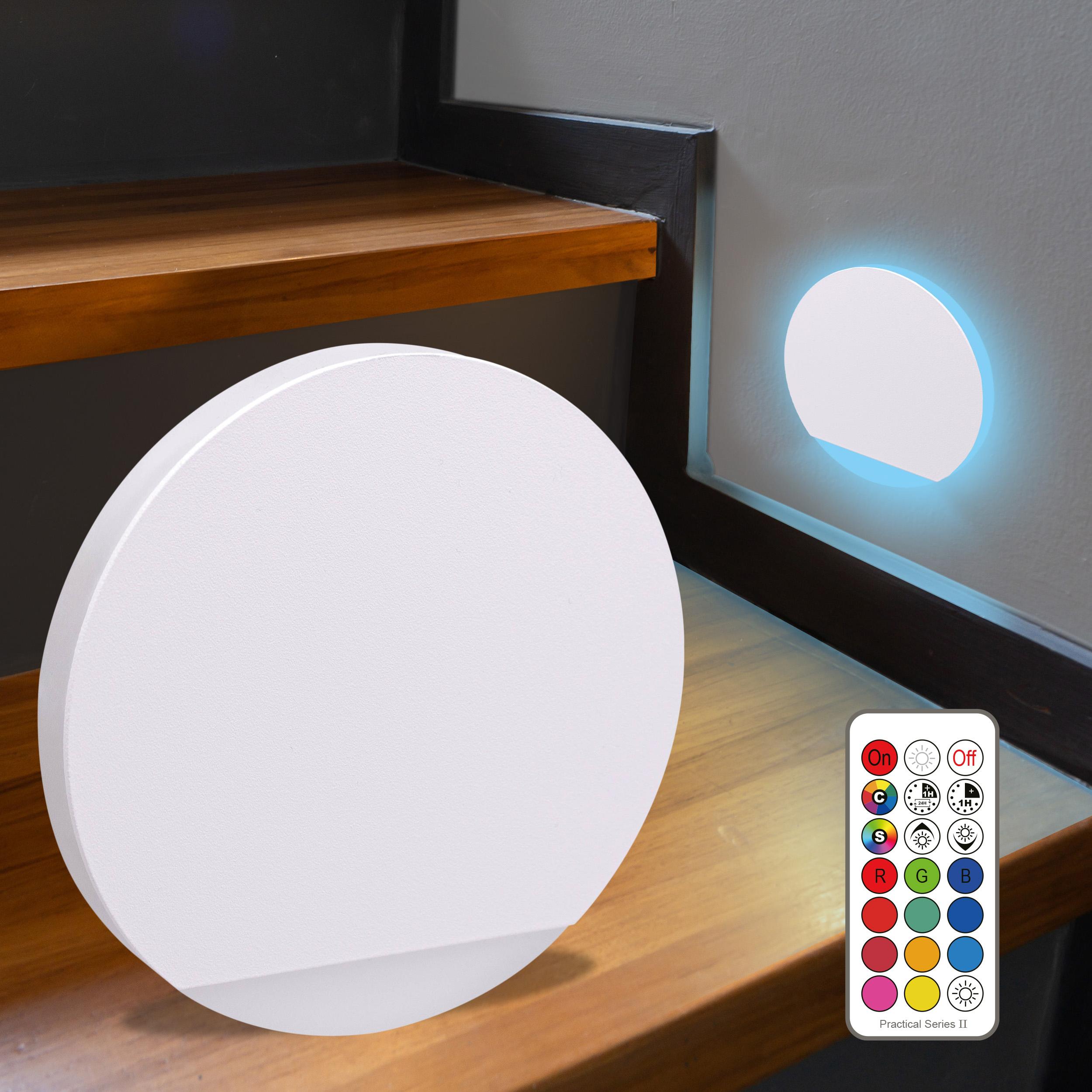LED Treppenleuchte rund weiß 230V - Lichtfarbe: RGB Kaltweiß 3W - Lichtaustritt: Orbis